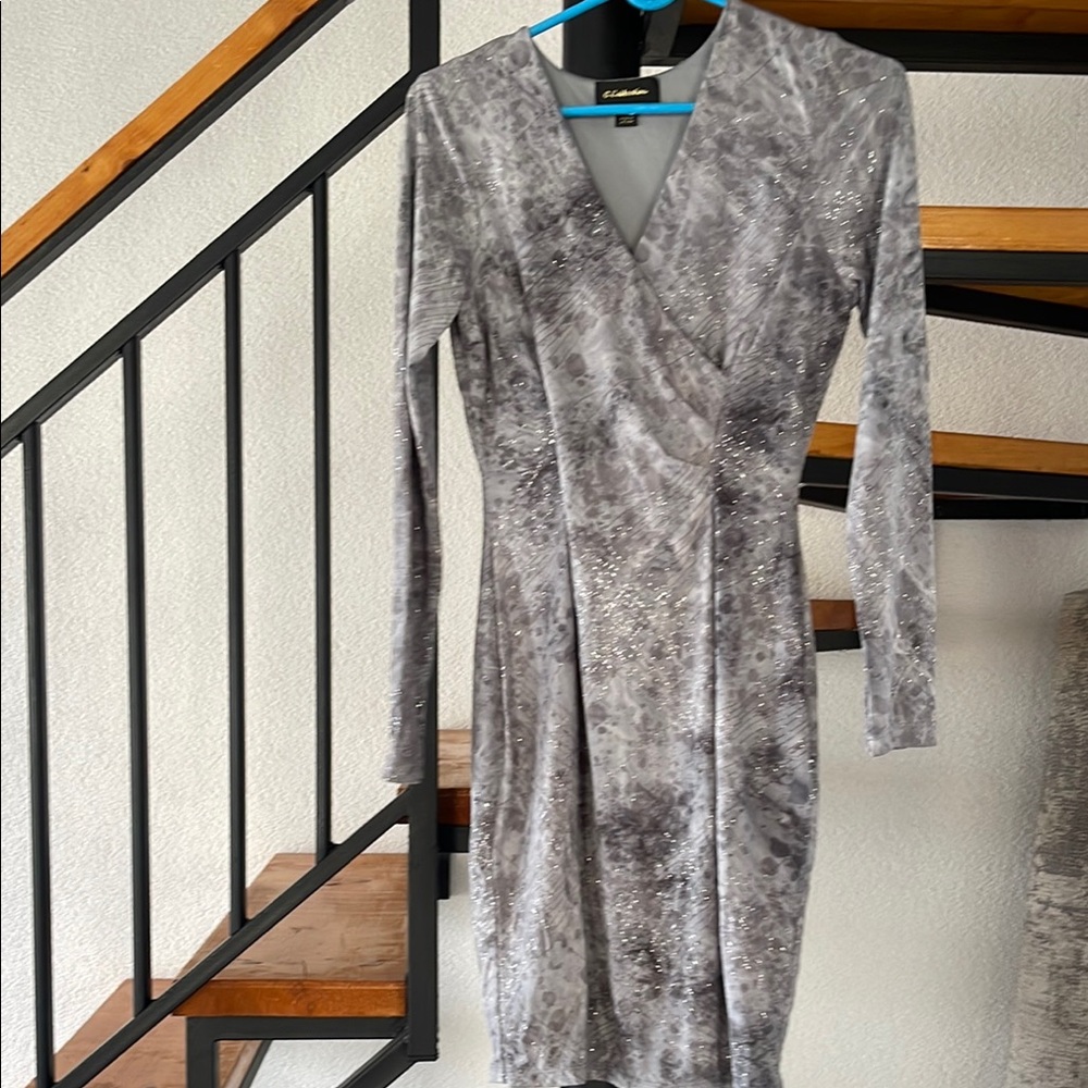 Elegant Silver Long Sleeve Dress